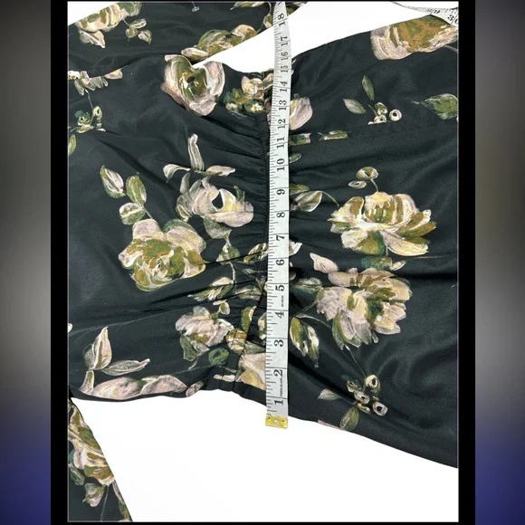 J.Crew Floral Gold Green Black Long Sleeve Cinched Waist Mini Dress Size 4 - Picture 5 of 10